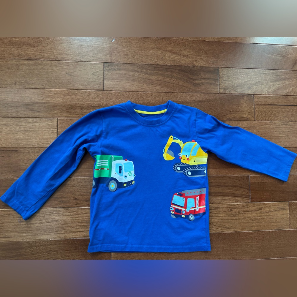 Blue Kids Long Sleeve Tee with Construction Print
